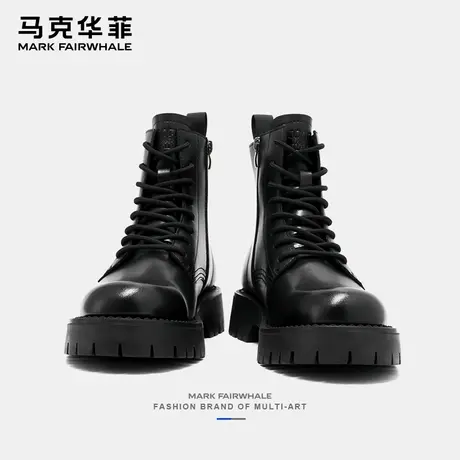 马克华菲马丁靴男款夏季男靴高帮皮鞋男士工装靴黑色英伦皮靴子男商品大图