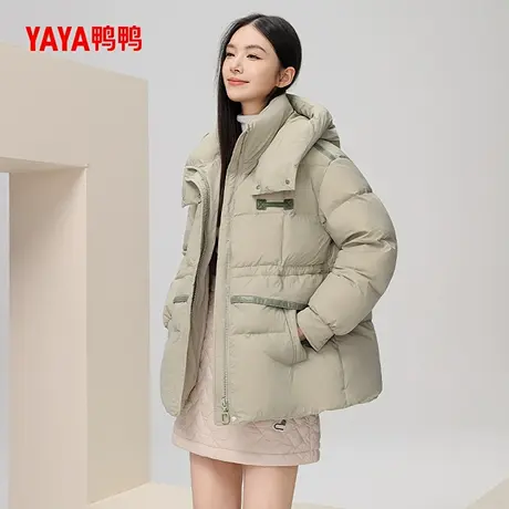 鸭鸭羽绒服女士2024冬季新品短款连帽韩版休闲鸭绒加厚纯色外套A商品大图