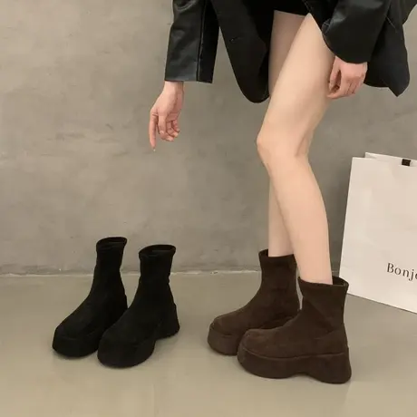 厚底百搭短靴女款2025新款秋季高级爆款显瘦靴子小个子增高马丁靴商品大图