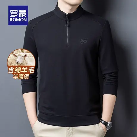 【含绵羊毛】罗蒙男士印花长袖T恤衫2025秋季时尚休闲卫衣打底衫商品大图