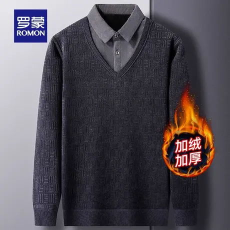 【加绒保暖】罗蒙商务厚款针织毛线衣2025秋冬新款男士休闲假两件图片