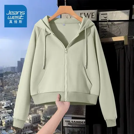 KMV真维斯连帽卫衣开衫外套女秋季2025年新款短款小个子运动上衣商品大图