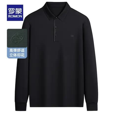 罗蒙时尚简约长袖T恤男春季新款中青年POLO衫休闲翻领弹力打底衫图片