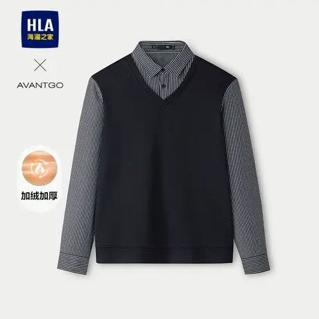 HLA/海澜之家轻商务经典系列针织衫25秋冬新假两件加绒加厚上衣男图片