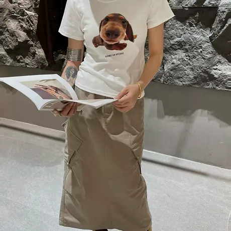 欧洲站短袖t恤女2025新款秋季小狗设计感圆领百搭时尚打底衫上衣商品大图
