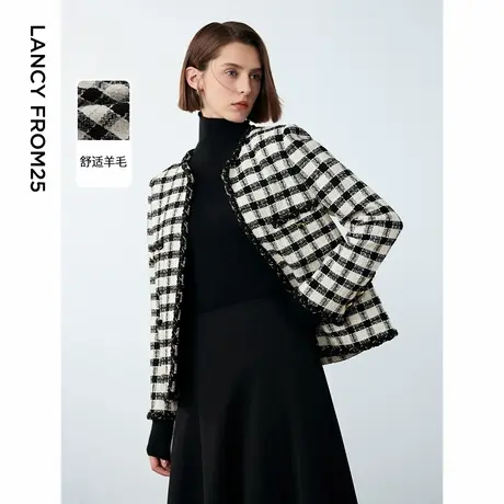 朗姿羊毛短外套高级感气质2024年冬季新款小香风法式黑色上衣女士商品大图