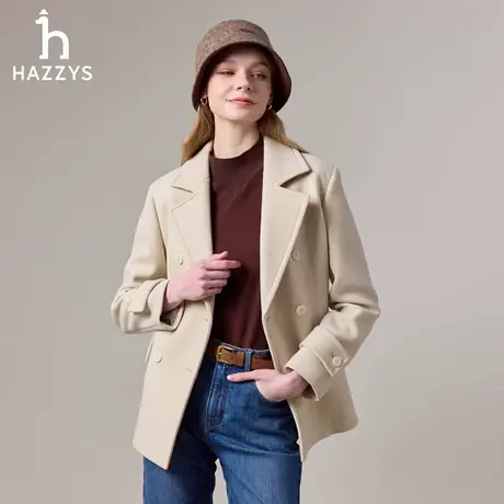 【商场同款】Hazzys哈吉斯短款羊毛大衣女士2025年冬季新款呢外套商品大图