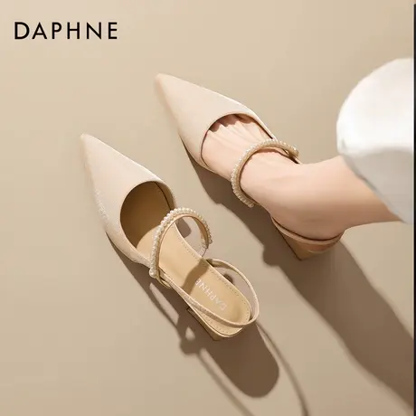 达芙妮尖头包头凉鞋女2026新款法式低跟一字带单鞋春季玛丽珍女鞋图片