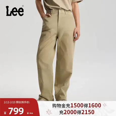 Lee商场同款26春夏新品同色系补丁设计宽松直筒休闲裤卡其色男潮商品大图