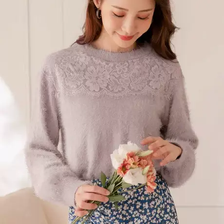 桔熊秋冬季韩版甜美气质马海毛衣保暖蕾丝拼针织衫女装大码FA2453图片