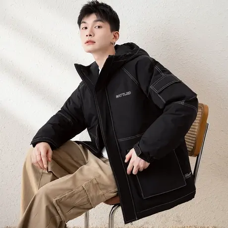 唐狮冬季新款男生羽绒服短款连帽黑色面包服厚外套加厚羽绒服TD商品大图