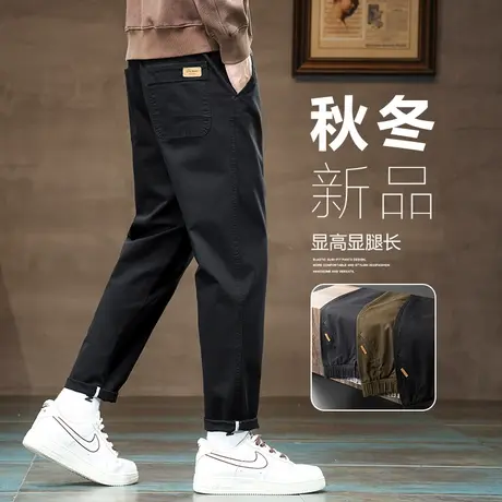 男士日系港风秋季黑色休闲裤子秋冬款宽松潮牌工装2023年新款男裤图片