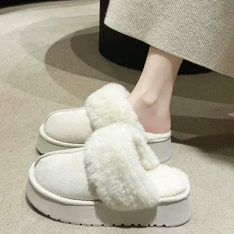 网红毛毛拖鞋女外穿2023年秋冬新款厚底松糕加绒防滑包头棉拖鞋潮商品大图