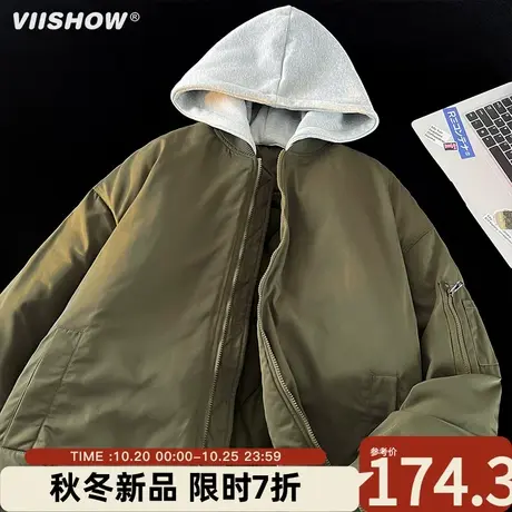 VIISHOW日系假两件2023新款棉衣外套男生宽松休闲潮流男连帽棉服商品大图