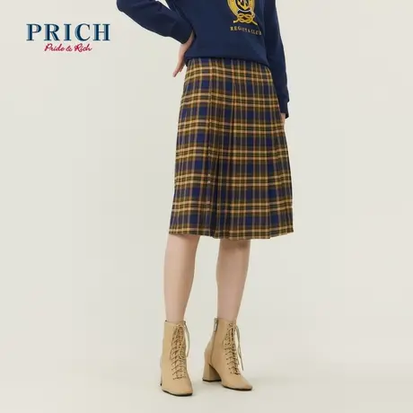 PRICH【直播专享】商场同款半身裙英伦风百褶时尚活力格子裙女图片