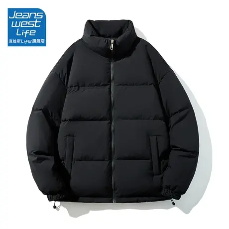 真维斯LIFE黑色棉袄女冬季新款高级感超好看立领面包服加棉外套女图片