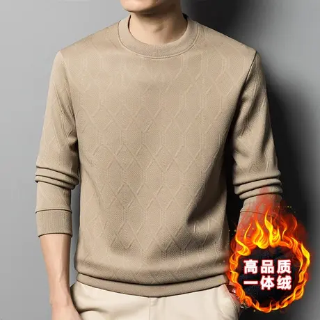 2023年秋冬季男士圆领加绒卫衣高档休闲运动衫商务百搭长袖上衣服商品大图