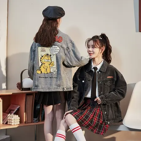 唐狮[加菲猫联名]牛仔外套女新款春秋休闲百搭外套小个子牛仔衣商品大图