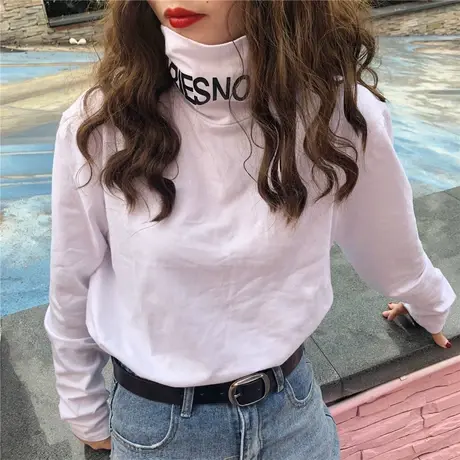 2023年春秋季新款高领韩版宽松上衣服ins潮内搭打底衫女装长袖t恤图片