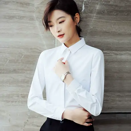 雀后白衬衫女长袖职业正装新款OL气质工装弹力抗皱免烫衬衣工作服商品大图