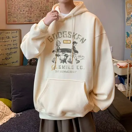 美式复古涂鸦印花连帽卫衣男春季慵懒风chic情侣春秋潮流休闲外套商品大图