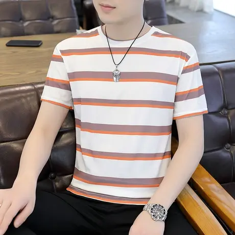 夏季短袖t恤男潮流休闲男装条纹打底衫衣服男款体恤夏装半袖上衣商品大图