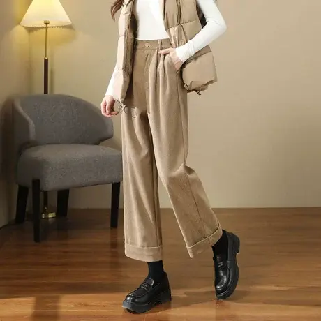 时尚气质休闲裤2023年冬季新款女高腰百搭慵懒风通勤宽松直筒长裤商品大图