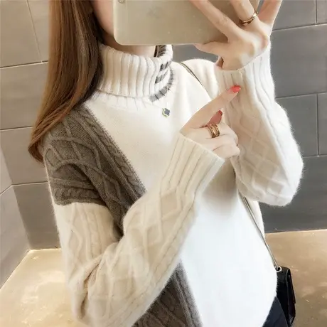 女士毛衣2023新款时尚宽松外穿冬季加厚高领打底针织衫女套头上衣图片