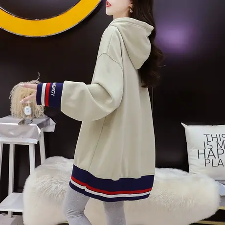 加绒加厚连帽卫衣女中长款2024新款早春季爆款洋气宽松设计感外套商品大图