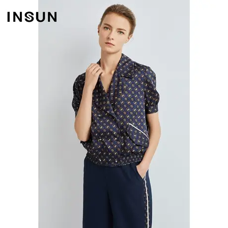 恩裳奥莱夏季撞色织带显瘦大翻领花印花短外套商品大图