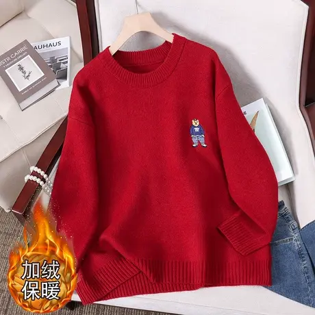 女士本命年加绒毛衣女加厚冬季2022年新款爆款兔年红色打底衫秋冬图片