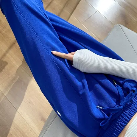 克莱因蓝运动裤女春秋ins潮外穿休闲裤子显瘦宽松束脚小个子卫裤图片