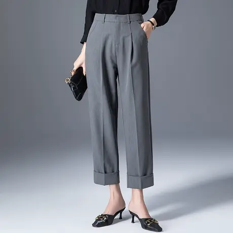 高腰垂感直筒裤女2023新款春秋女裤灰色裤子宽松阔腿裤九分休闲裤图片