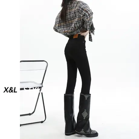 黑色加绒小脚牛仔裤子女秋冬2023年新款小个子九分显瘦紧身铅笔裤商品大图