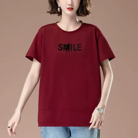 夏装短袖T恤女加肥加大码女装宽松中年妈妈休闲刺绣百搭显瘦体恤图片