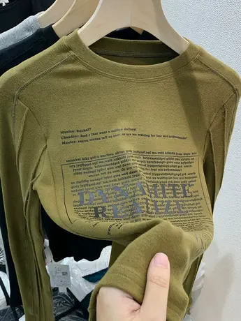 欧货加绒打底衫女内搭2022秋冬新款洋气设计感上衣磨毛长袖t恤女商品大图