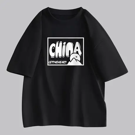 美式重磅t恤男生情侣装夏装男装纯棉短袖体恤衫男士夏季圆领上衣商品大图