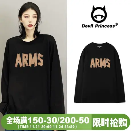 vintage美式ins风潮牌复古风黑色长袖T恤女宽松内搭韩版超火上衣图片