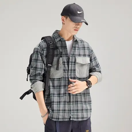 Modi Nick/摩帝尼克拼色男士休闲复古衬衫重磅洗水男士潮牌外套商品大图