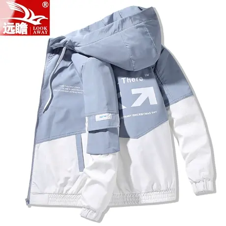 男士夹克春秋季2023新款青年休闲上衣连帽外套短款拼接冲锋衣男款商品大图