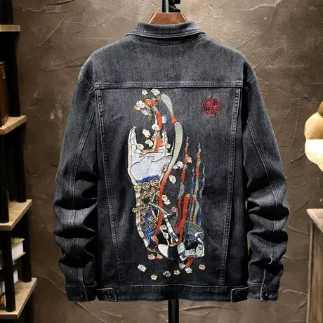 中国风复古牛仔外套男潮流休闲褂子牛仔夹克男士百搭春夏外衣ins商品大图