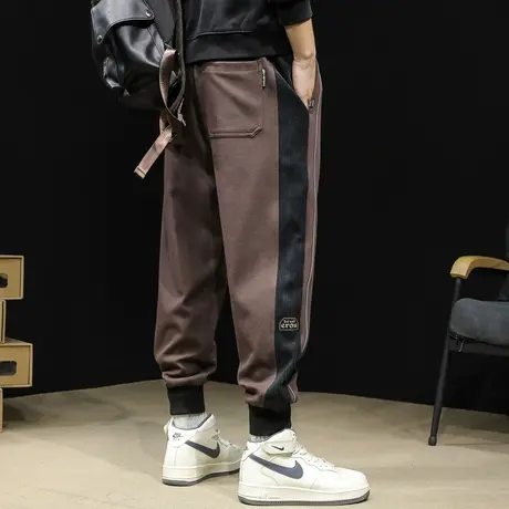 潮牌拼色运动裤男士春秋款宽松大码新款休闲裤子束脚卫裤春季男裤商品大图