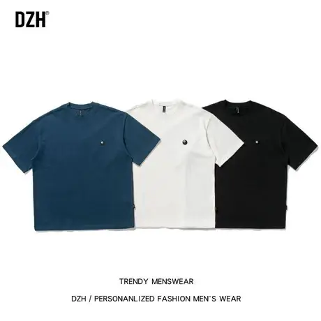 男士320g重磅t恤刺绣短袖男潮牌潮流衣服夏季半袖纯棉宽松体恤衫商品大图