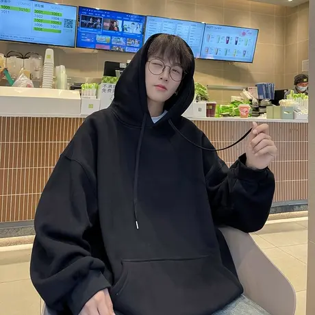 纯色卫衣男秋季2023新款重磅纯棉外套美式复古大码宽松连帽上衣服商品大图