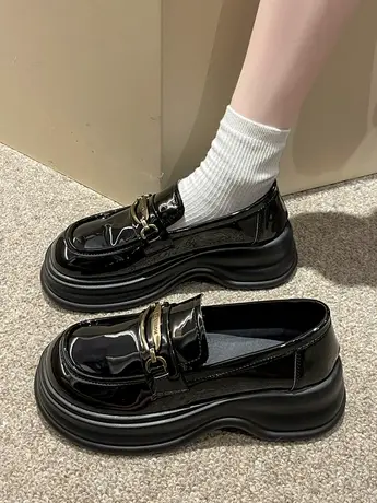 英伦风小皮鞋女单鞋2023秋季新款黑色松糕厚底乐福鞋百搭玛丽珍鞋图片