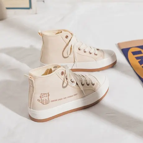 卡通高帮帆布鞋女鞋2021春秋款韩版百搭运动休闲夏季透气平底板鞋商品大图