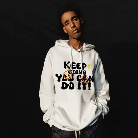 Nuthink欧美潮牌字母加绒加厚连帽卫衣潮牌男宽松春季保暖外套潮商品大图