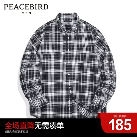 太平鸟男装奥莱 暗黑风夏季格纹外穿式衬衫商品大图