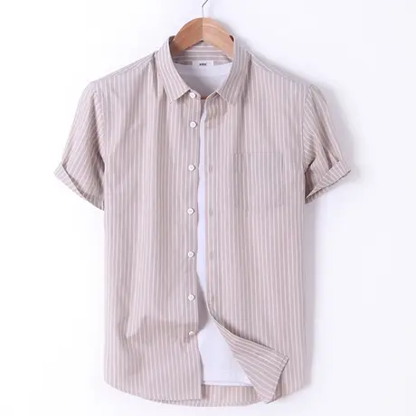 夏季条纹休闲短袖衬衫男士舒适宽松加肥大码衬衣潮男装图片