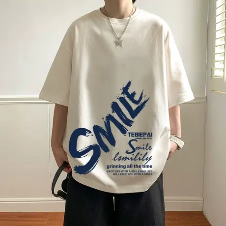 潮流涂鸦印花港风短袖t恤男夏季体恤2023宽松ins潮牌美式半袖上衣商品大图